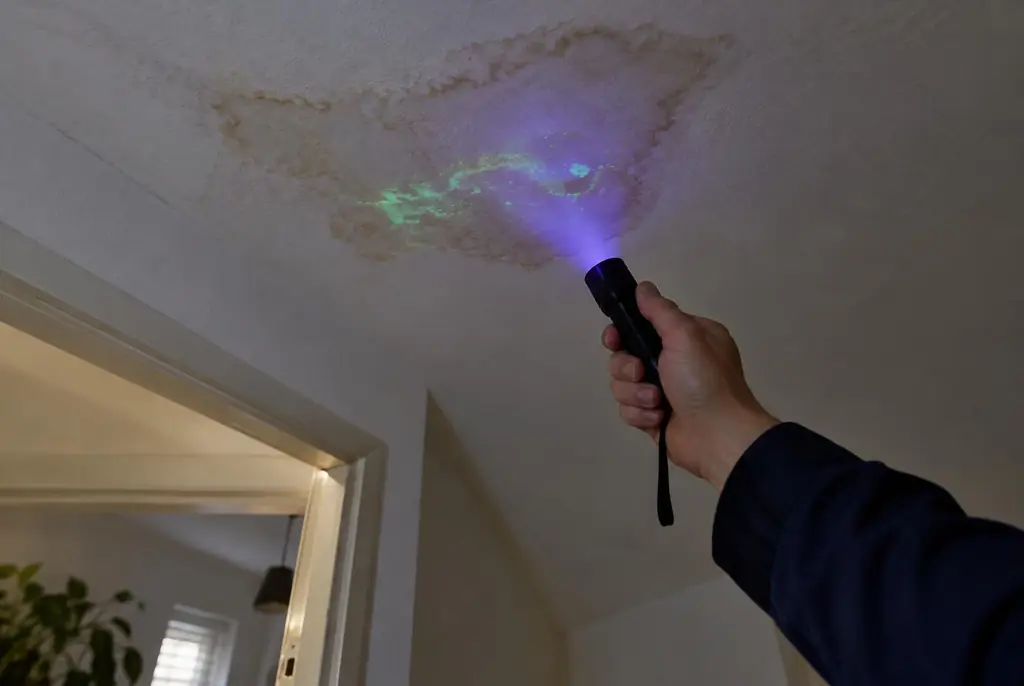 Lekdetectie Scherpenzeel – kleurstof controleren op het plafond met uv-licht