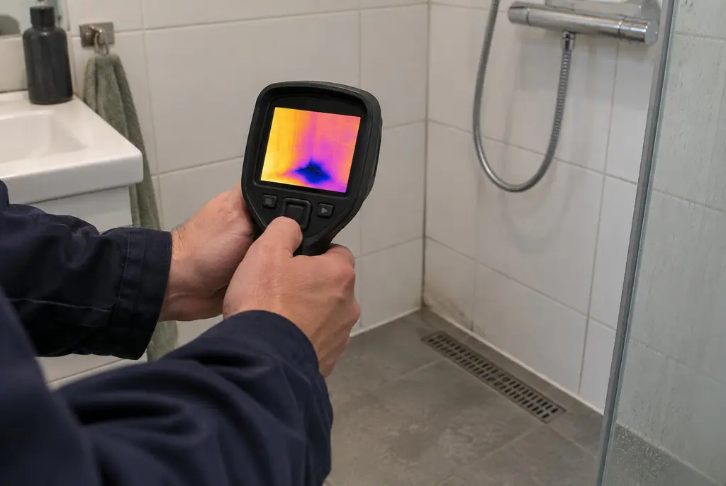 Lekdetectie Scherpenzeel – lekdetectiespecialist met warmtebeeldcamera in een badkamer
